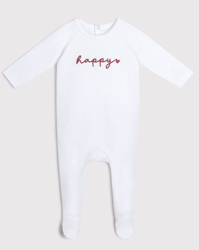 Oubon White Embroidered Footie ( 3m - 12m)