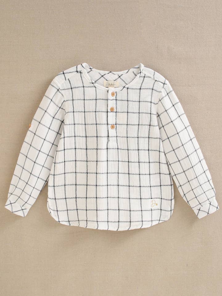 Dadati White Grid Boys Shirt