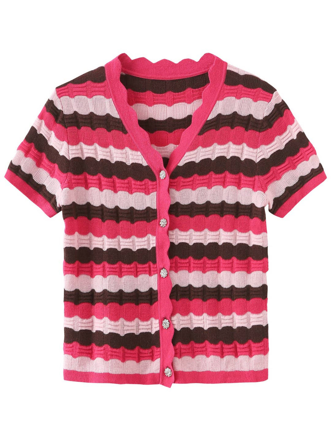 Cubic SS striped knit cardigan (SZ S-L)
