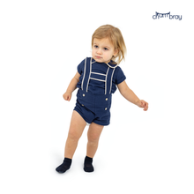 Load image into Gallery viewer, Chambray navy baby set (SZ 12m-3y)
